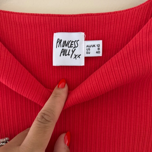 Princess Polly Red Belly Cutout Short Sleeve Bodysuit US 8 - Picture 4 of 7